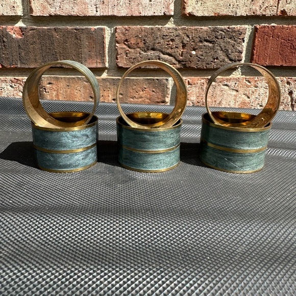 Set Of 6 Forest Green Cloth Paper Napkin Rings MCM Table Decor Made In India - Picture 2 of 5